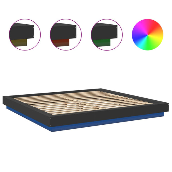 Schwarzes Bettgestell mit LED-Beleuchtung Dmitru 180x200cm (Holz)