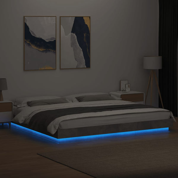 Betongraues Bettgestell mit LED-Beleuchtung Dmitru 180x200cm (Holz)