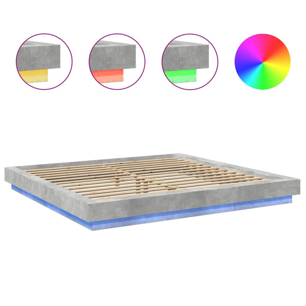 Betongraues Bettgestell mit LED-Beleuchtung Dmitru 180x200cm (Holz)