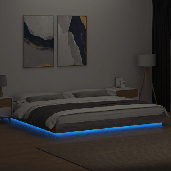 Graues Bettgestell Dmitru 180x200cm (mit LED-Beleuchtung, Sonoma, Holz)