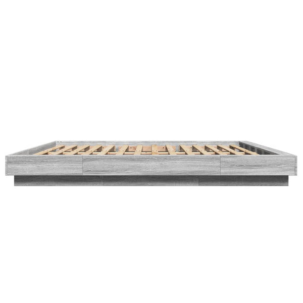 Graues Bettgestell Dmitru 180x200cm (mit LED-Beleuchtung, Sonoma, Holz)