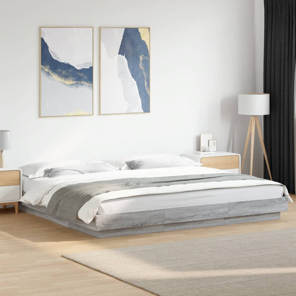 Graues Bettgestell Dmitru 180x200cm (mit LED-Beleuchtung, Sonoma, Holz)