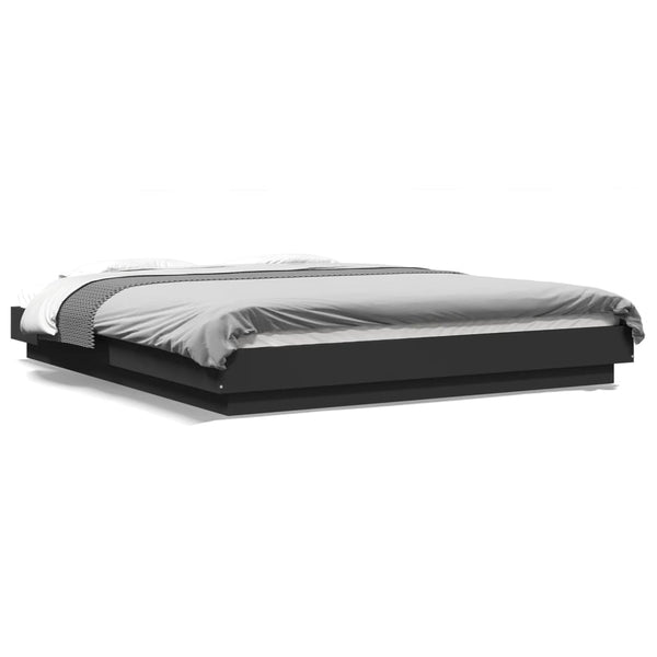 Schwarzes Bettgestell mit LED-Beleuchtung Dmitru 150x200cm (Holz)