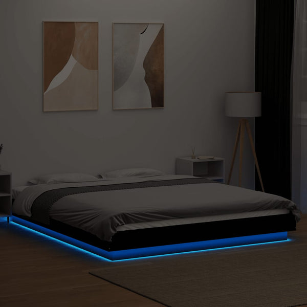 Schwarzes Bettgestell mit LED-Beleuchtung Dmitru 150x200cm (Holz)