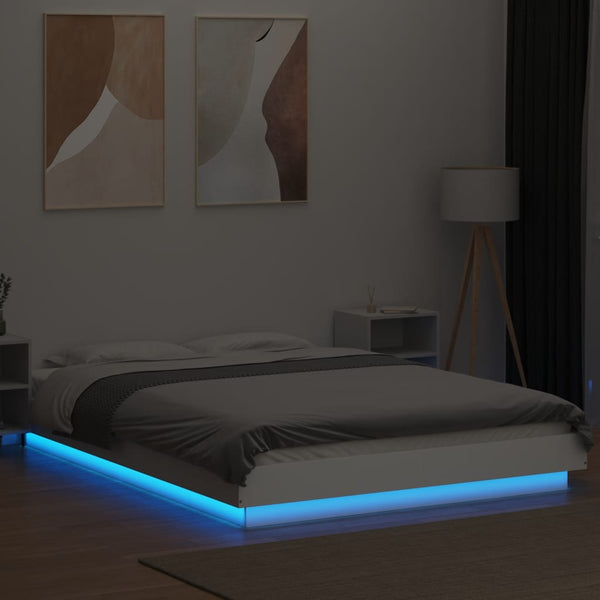 Weißes Bettgestell mit LED-Beleuchtung Dmitru 140x200cm (Holz)