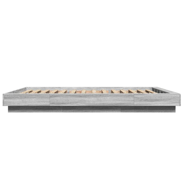 Graues Bettgestell Dmitru 140x200cm (mit LED-Beleuchtung, Sonoma, Holz)