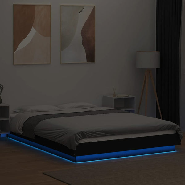Schwarzes Bettgestell mit LED-Beleuchtung Dmitru 120x200cm (Holz)