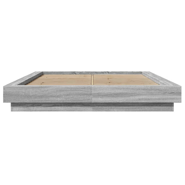 Graues Bettgestell Dmitru 120x200cm (mit LED-Beleuchtung, Sonoma, Holz)