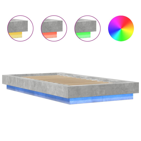 Betongraues Bettgestell mit LED-Beleuchtung Dmitru 100x200cm (Holz)
