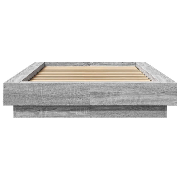 Graues Bettgestell Dmitru 100x200cm (mit LED-Beleuchtung, Sonoma, Holz)