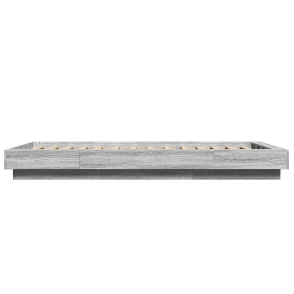 Graues Bettgestell Dmitru 100x200cm (mit LED-Beleuchtung, Sonoma, Holz)