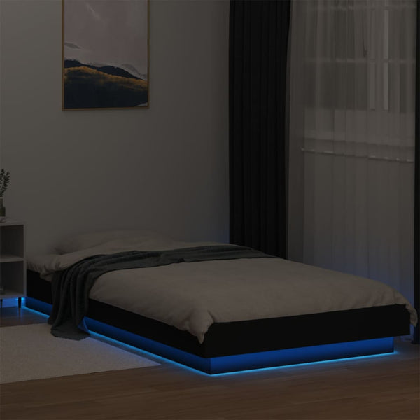 Schwarzer Bettrahmen mit LED-Beleuchtung Dmitru 90x200cm (Holz)