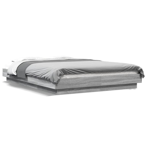 Graues Bettgestell mit LED-Beleuchtung Dmitru 140x190cm (Holz)