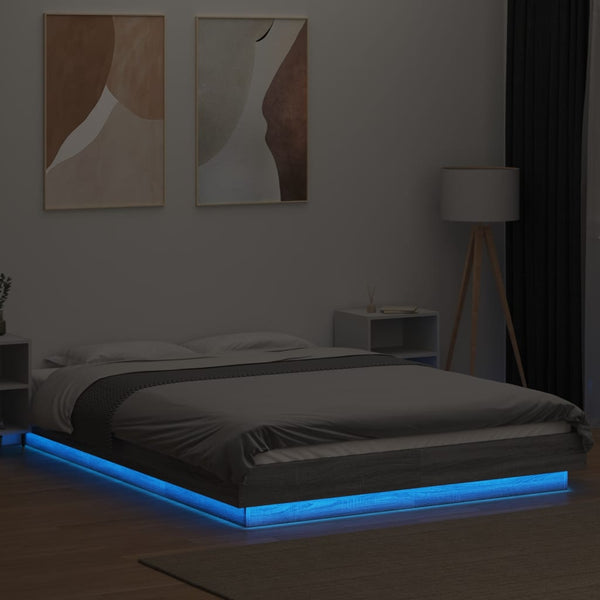 Graues Bettgestell mit LED-Beleuchtung Dmitru 140x190cm (Holz)
