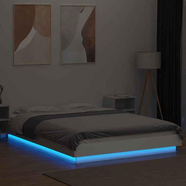 Weißes Bettgestell mit LED-Beleuchtung Dmitru 135x190cm (Holz)
