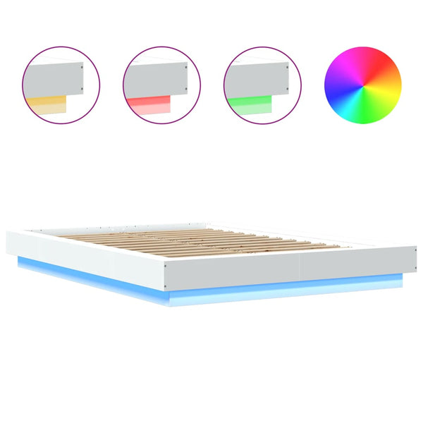 Weißes Bettgestell mit LED-Beleuchtung Dmitru 135x190cm (Holz)