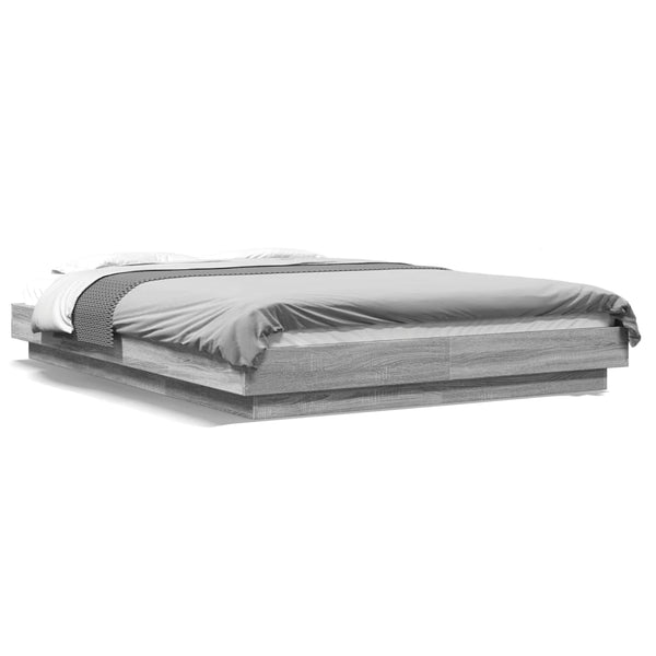 Graues Bettgestell Dmitru 120x190cm (mit LED-Beleuchtung, Sonoma, Holz)