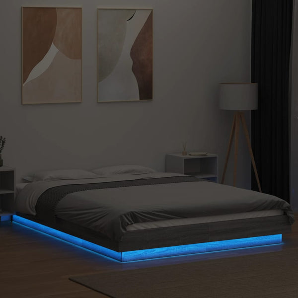 Graues Bettgestell Dmitru 120x190cm (mit LED-Beleuchtung, Sonoma, Holz)