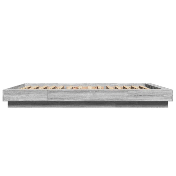 Graues Bettgestell Dmitru 120x190cm (mit LED-Beleuchtung, Sonoma, Holz)