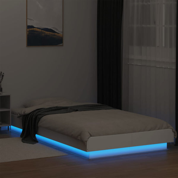 Weißes Bettgestell mit LED-Beleuchtung Dmitru 90x190cm (Holz)