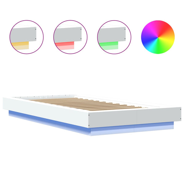 Weißes Bettgestell mit LED-Beleuchtung Dmitru 90x190cm (Holz)