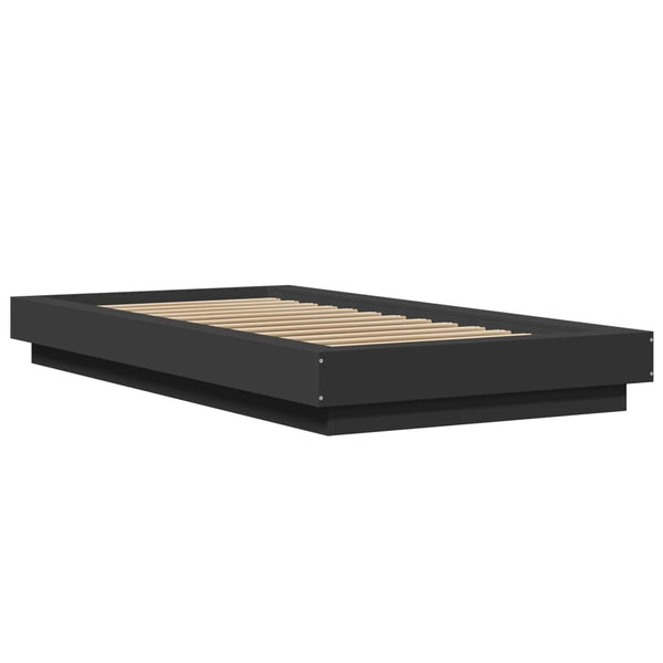 Schwarzes Bettgestell mit LED-Beleuchtung Dmitru 90x190cm (Holz)
