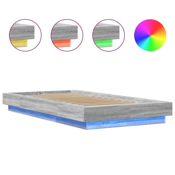 Graues Bettgestell mit LED-Beleuchtung Dmitru 75x190cm (Holz)