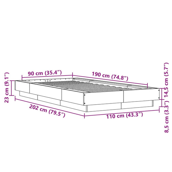 Bettgestell Rauch-Eiche Elmer 90x190cm (Holz)
