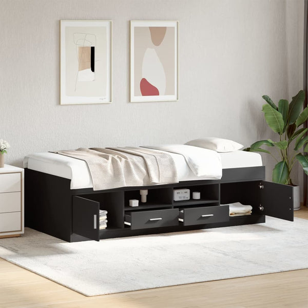Schwarzes Schlafsofa mit Schubladen Stanciulescu 75x190cm (Holz)