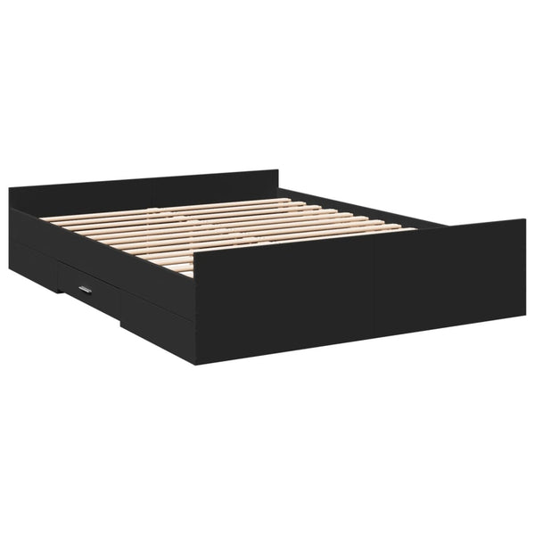 Schwarzes Bettgestell mit Schubladen Moning 150x200cm (Holz)