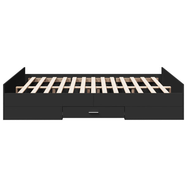 Schwarzes Bettgestell mit Schubladen Moning 150x200cm (Holz)