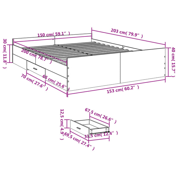 Schwarzes Bettgestell mit Schubladen Moning 150x200cm (Holz)