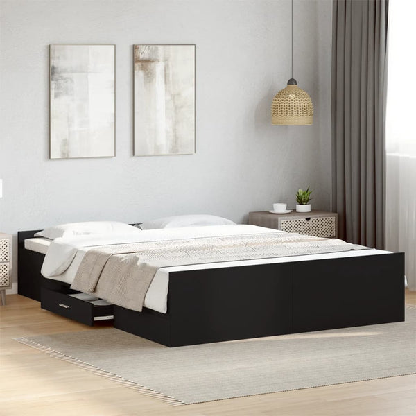 Schwarzes Bettgestell mit Schubladen Moning 150x200cm (Holz)