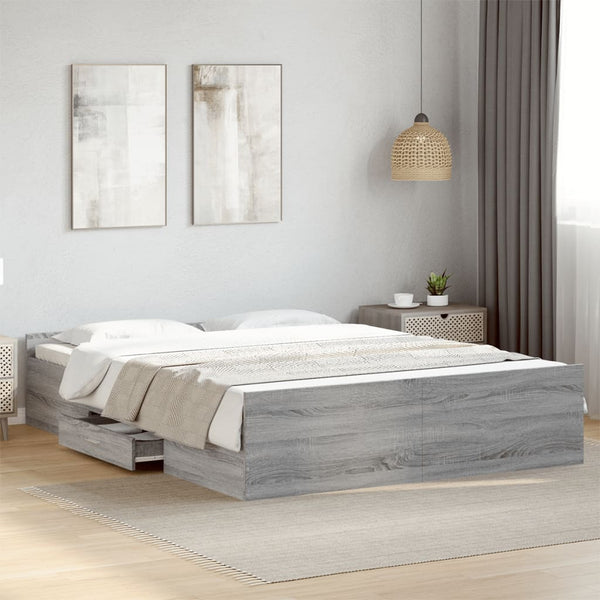 Graues Bettgestell mit Schubladen Moning 150x200cm (Holz)