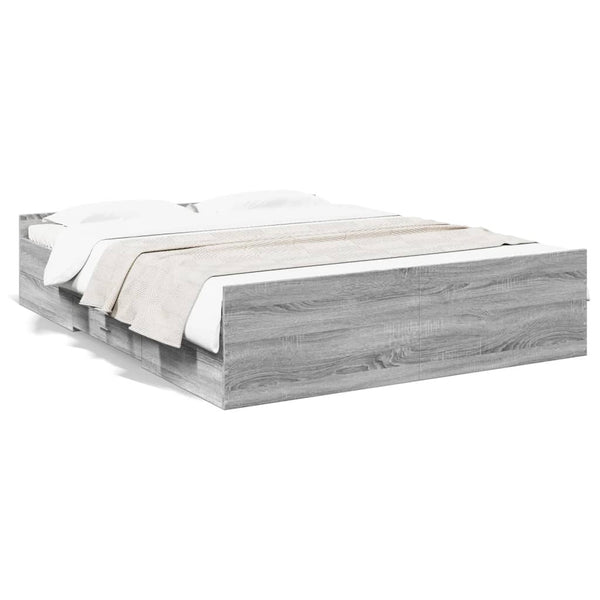 Graues Bettgestell mit Schubladen Moning 140x200cm (Holz)