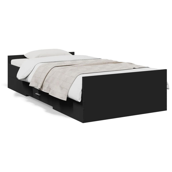 Schwarzes Bettgestell mit Schubladen Moning 75x190cm (Holz)