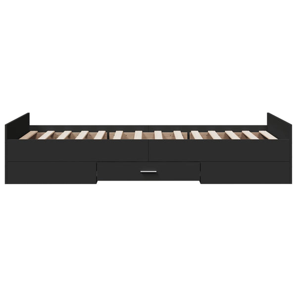 Schwarzes Bettgestell mit Schubladen Moning 75x190cm (Holz)