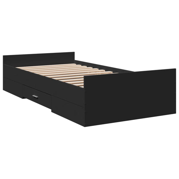 Schwarzes Bettgestell mit Schubladen Moning 75x190cm (Holz)