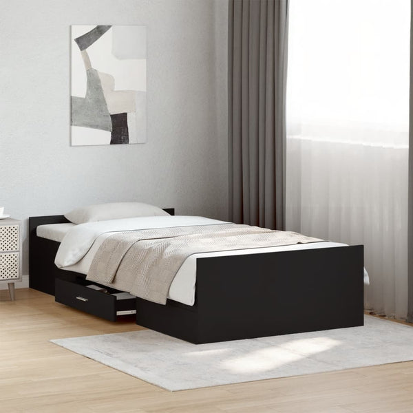 Schwarzes Bettgestell mit Schubladen Moning 75x190cm (Holz)