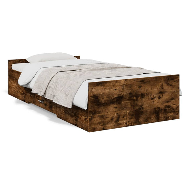 Bettrahmen Moning aus Räuchereiche mit Schubladen 75x190cm (Holz)
