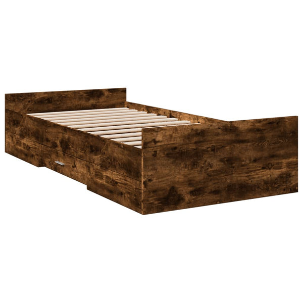 Bettrahmen Moning aus Räuchereiche mit Schubladen 75x190cm (Holz)