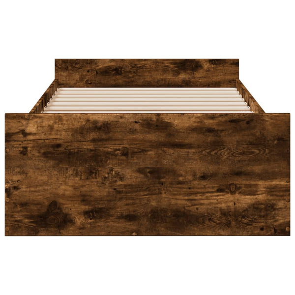 Bettrahmen Moning aus Räuchereiche mit Schubladen 75x190cm (Holz)