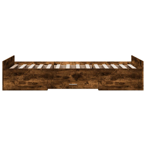 Bettrahmen Moning aus Räuchereiche mit Schubladen 75x190cm (Holz)