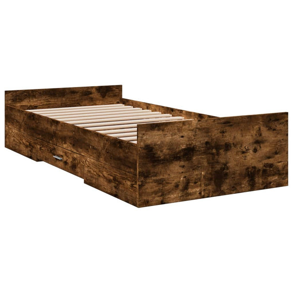 Bettrahmen Moning aus Räuchereiche mit Schubladen 75x190cm (Holz)