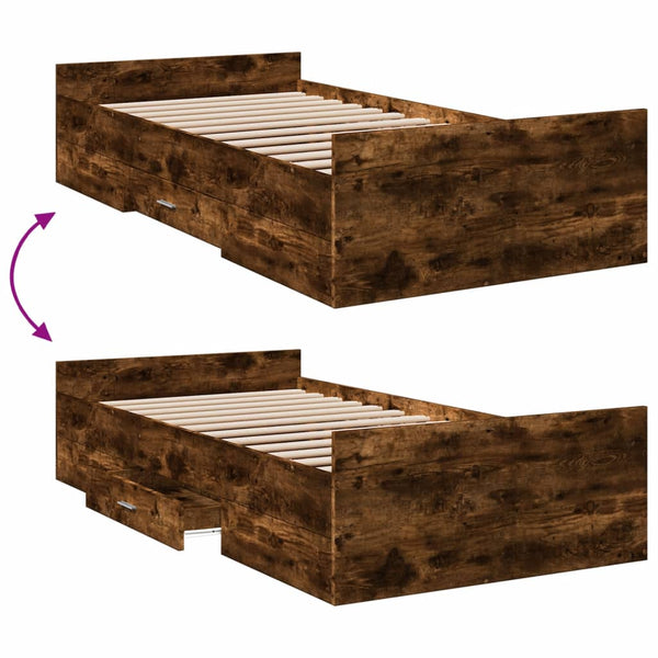 Bettrahmen Moning aus Räuchereiche mit Schubladen 75x190cm (Holz)