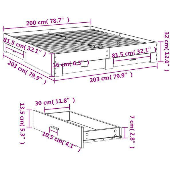 Schwarzes Bettgestell mit Schubladen Veligean 200x200cm (Holz)