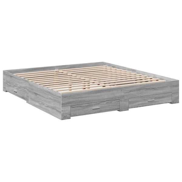 Graues Bettgestell mit Schubladen Veligean 200x200cm (Holz)