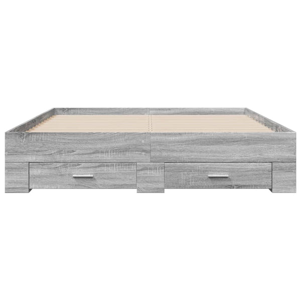 Grauer Bettrahmen mit Schubladen Veligean 150x200cm (Holz)