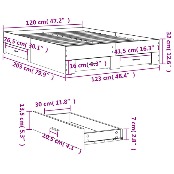 Graues Bettgestell mit Schubladen Veligean 120x200cm (Holz)