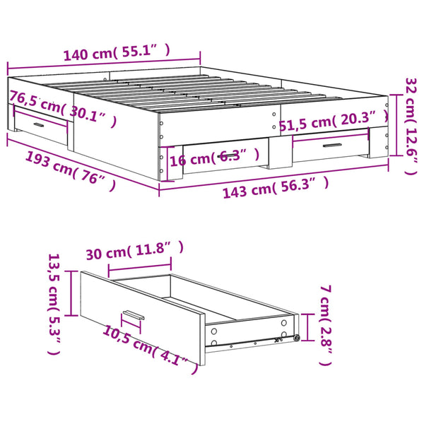 Graues Bettgestell mit Schubladen Veligean 140x190cm (Holz)